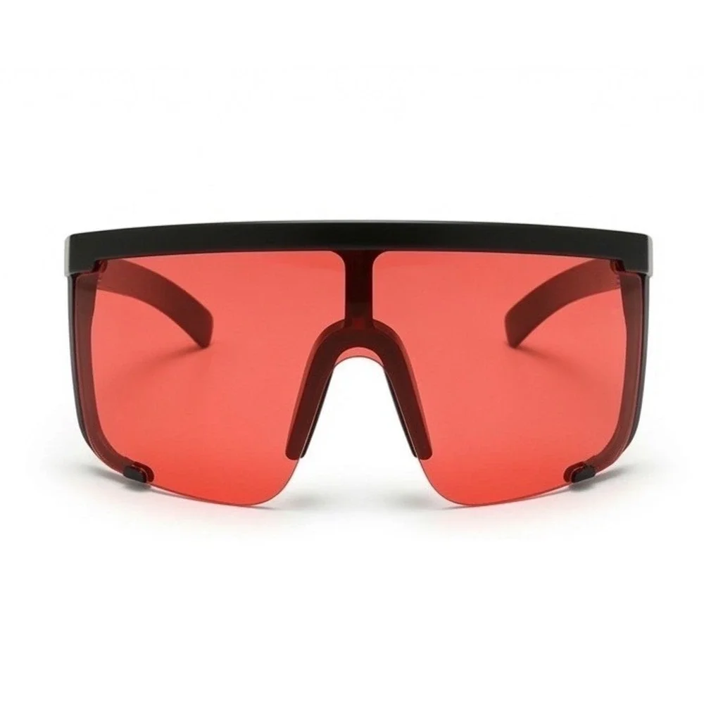 Black Red Shield Visor Sunglasses Oversized Flat Top Futuristic Women Shades New